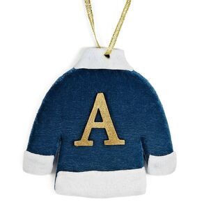 Monogram "A" Blue Velvet Sweater Christmas Tree Ornament Gold Glitter Letter NEW